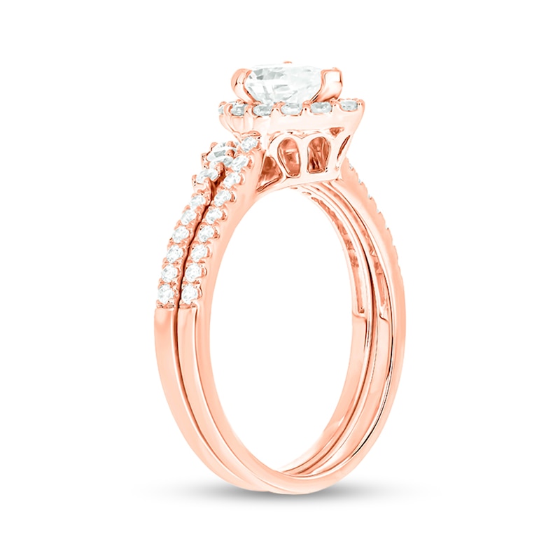 Main Image 2 of 1 CT. T.W. Pear-Shaped Diamond Frame Contour Bridal Set in 14K Rose Gold (I/I2)