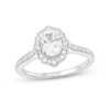 Thumbnail Image 1 of 3/4 CT. T.W. Oval Diamond Flower Frame Vintage-Style Engagement Ring in 14K White Gold (I/I2)
