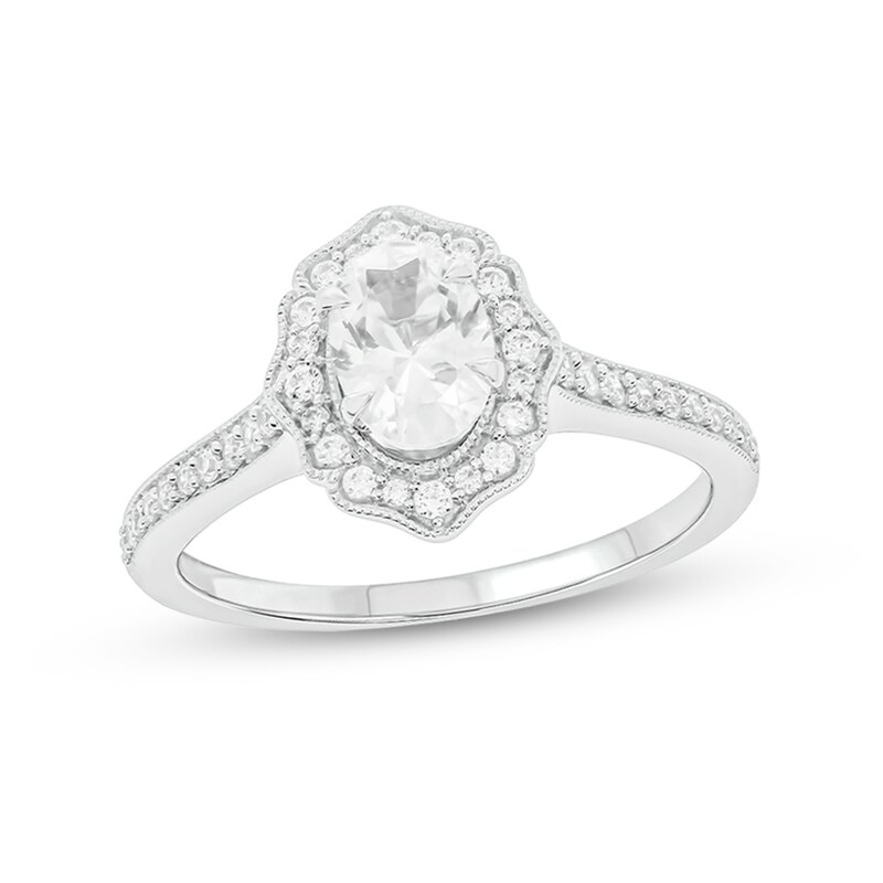 Main Image 1 of 3/4 CT. T.W. Oval Diamond Flower Frame Vintage-Style Engagement Ring in 14K White Gold (I/I2)