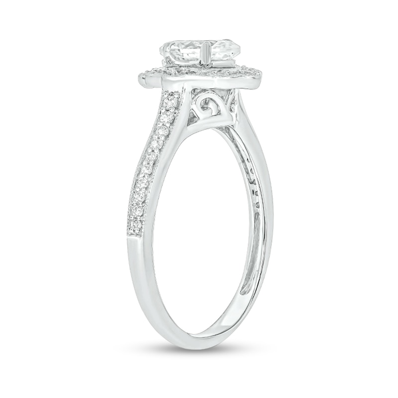 Main Image 2 of 3/4 CT. T.W. Oval Diamond Flower Frame Vintage-Style Engagement Ring in 14K White Gold (I/I2)