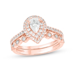 1 CT. T.W. Pear-Shaped Diamond Double Frame Vintage-Style Bridal Set in 10K Rose Gold (I/I2)
