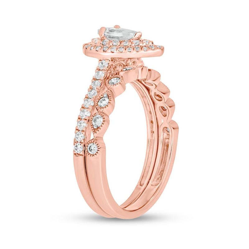 Main Image 2 of 1 CT. T.W. Pear-Shaped Diamond Double Frame Vintage-Style Bridal Set in 10K Rose Gold (I/I2)