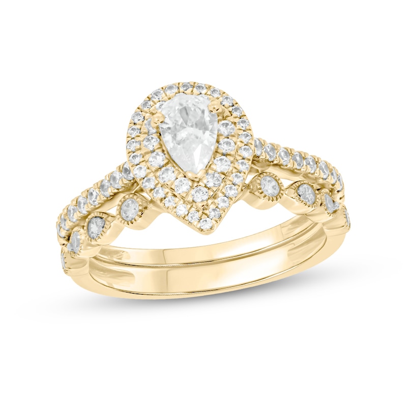 Main Image 1 of 1 CT. T.W. Pear-Shaped Diamond Double Frame Vintage-Style Bridal Set in 10K Gold (I/I2)