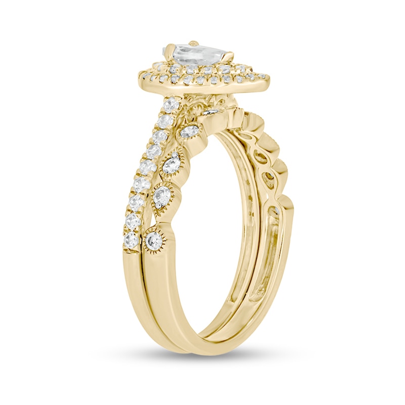 Main Image 2 of 1 CT. T.W. Pear-Shaped Diamond Double Frame Vintage-Style Bridal Set in 10K Gold (I/I2)