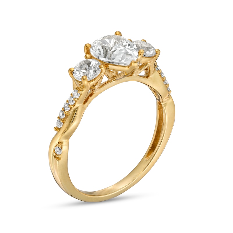 Main Image 2 of Pear-Shaped White Lab-Created Sapphire and 1/10 CT. T.W. Diamond Vintage-Style Ring in 10K Gold