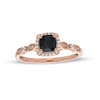 Thumbnail Image 1 of Cushion-Cut Black Sapphire and 1/10 CT. T.W. Diamond Frame Art Deco Vintage-Style Engagement Ring in 10K Rose Gold