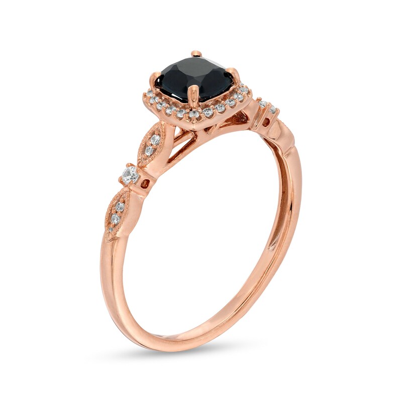 Main Image 3 of Cushion-Cut Black Sapphire and 1/10 CT. T.W. Diamond Frame Art Deco Vintage-Style Engagement Ring in 10K Rose Gold