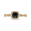 Thumbnail Image 4 of 5.0mm Cushion-Cut Black Sapphire and 1/10 CT. T.W. Diamond Frame Art Deco Vintage-Style Engagement Ring in 10K Gold