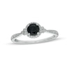 Thumbnail Image 1 of 5.0mm Black Sapphire and 1/10 CT. T.W. Diamond Framed Tri-Sides Vintage-Style Engagement Ring in 10K White Gold