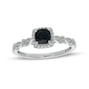 Thumbnail Image 1 of Cushion-Cut Black Sapphire and 1/10 CT. T.W. Diamond Frame Art Deco Vintage-Style Engagement Ring in 10K White Gold
