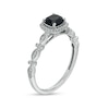 Thumbnail Image 3 of Cushion-Cut Black Sapphire and 1/10 CT. T.W. Diamond Frame Art Deco Vintage-Style Engagement Ring in 10K White Gold