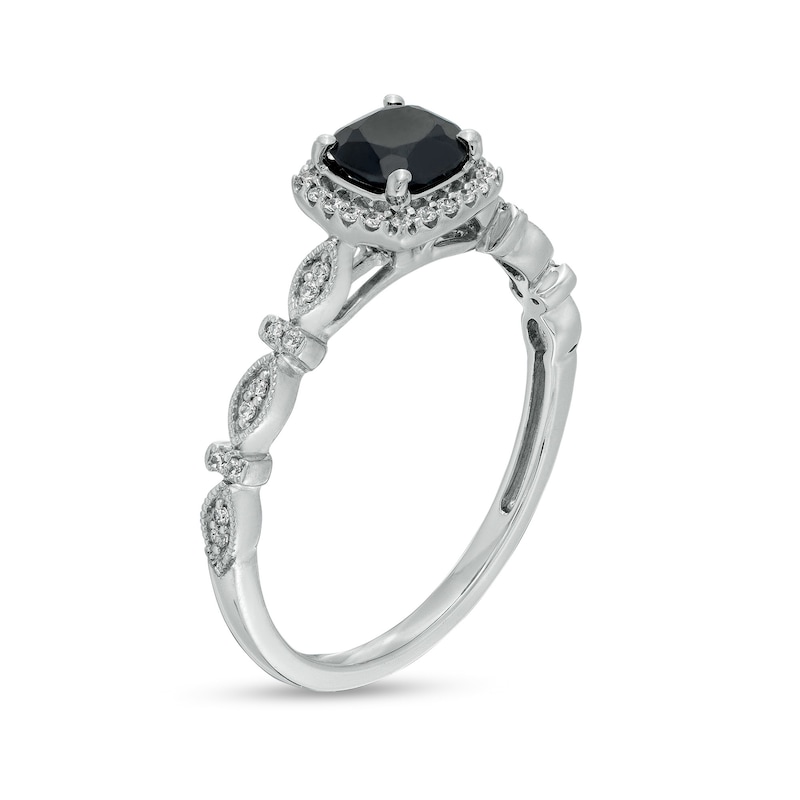 Main Image 3 of Cushion-Cut Black Sapphire and 1/10 CT. T.W. Diamond Frame Art Deco Vintage-Style Engagement Ring in 10K White Gold