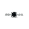 Thumbnail Image 4 of Cushion-Cut Black Sapphire and 1/10 CT. T.W. Diamond Frame Art Deco Vintage-Style Engagement Ring in 10K White Gold