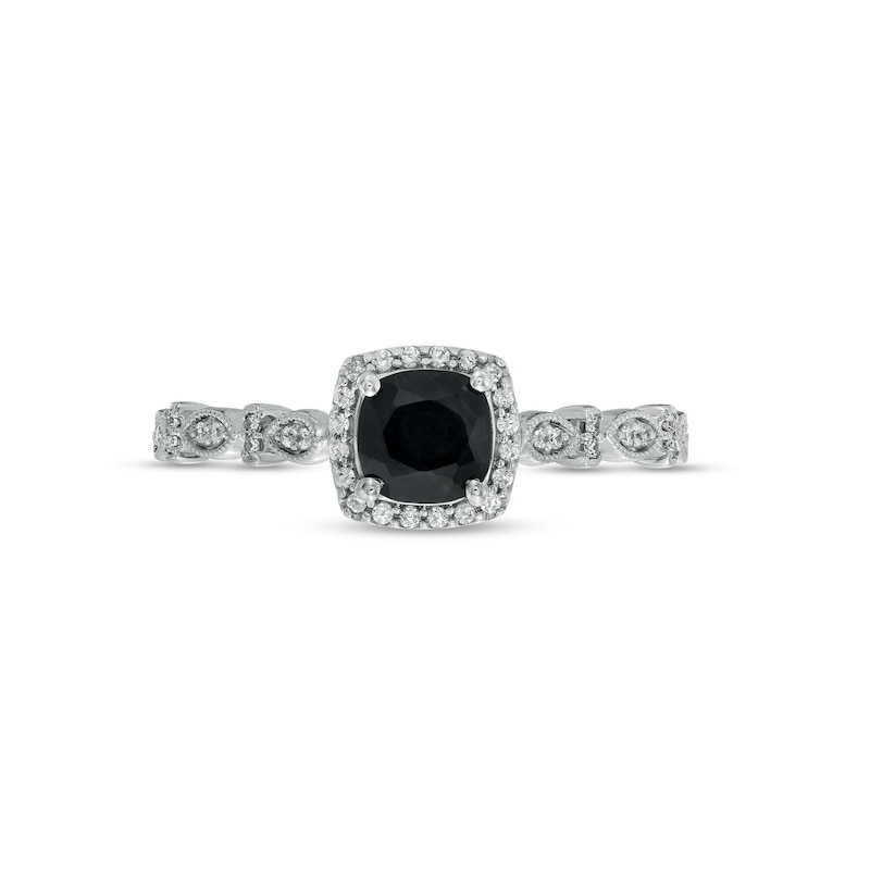 Main Image 4 of Cushion-Cut Black Sapphire and 1/10 CT. T.W. Diamond Frame Art Deco Vintage-Style Engagement Ring in 10K White Gold