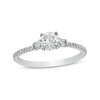 Thumbnail Image 1 of White Lab-Created Sapphire and 1/10 CT. T.W. Baguette and Round Diamond Side Accent Engagement Ring in 10K White Gold