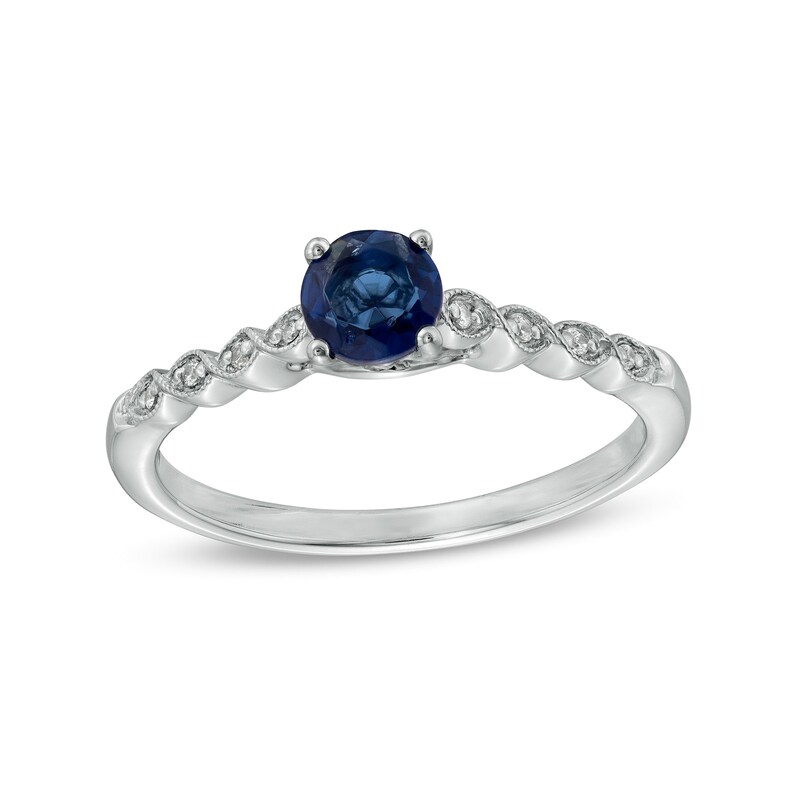 Main Image 1 of 5.0mm Blue Lab-Created Sapphire and Diamond Accent Cascade Shank Engagement Ring in Sterling Silver