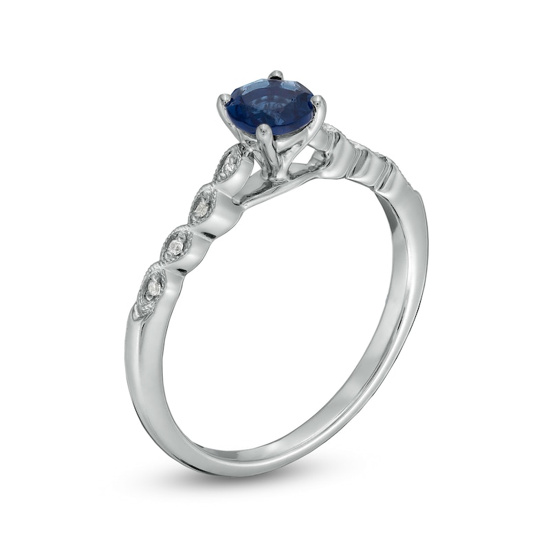 Main Image 2 of 5.0mm Blue Lab-Created Sapphire and Diamond Accent Cascade Shank Engagement Ring in Sterling Silver