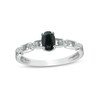 Thumbnail Image 1 of Oval Black Sapphire and 1/20 CT. T.W. Diamond Chain Link Shank Engagement Ring in Sterling Silver