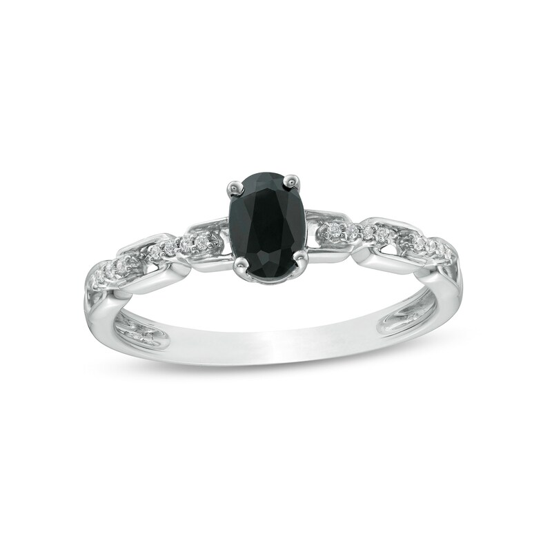Main Image 1 of Oval Black Sapphire and 1/20 CT. T.W. Diamond Chain Link Shank Engagement Ring in Sterling Silver