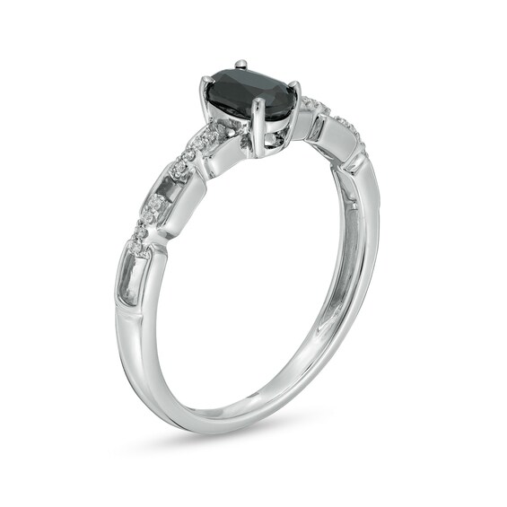 Oval Black Sapphire and 1/20 CT. T.w. Diamond Chain Link Shank Engagement Ring in Sterling Silver