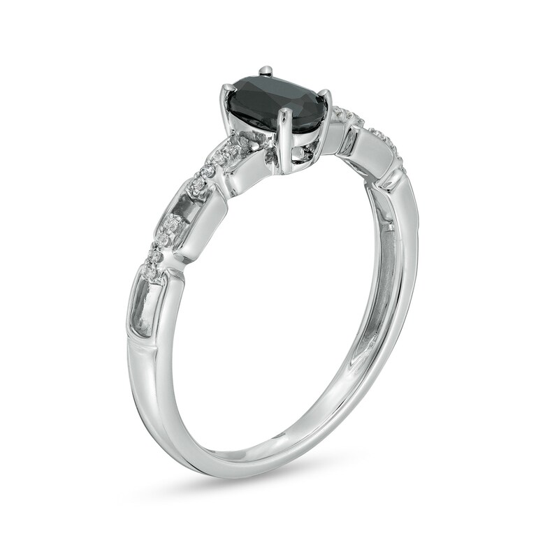 Main Image 2 of Oval Black Sapphire and 1/20 CT. T.W. Diamond Chain Link Shank Engagement Ring in Sterling Silver