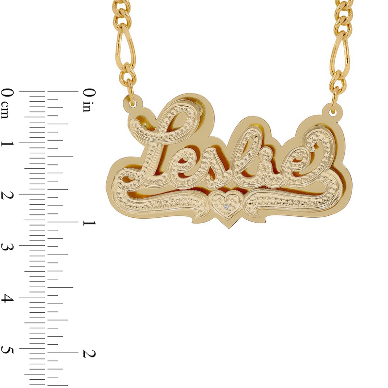 Diamond Accent Hammered Script Name with Heart Ribbon Accent Plate Necklace in 14K Gold Over Silver (1 Line)