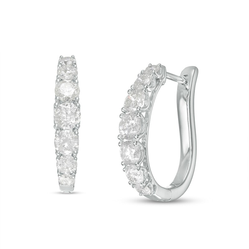 Main Image 1 of 1-1/2 CT. T.W. Diamond Graduated Hoop Earrings in 10K White Gold