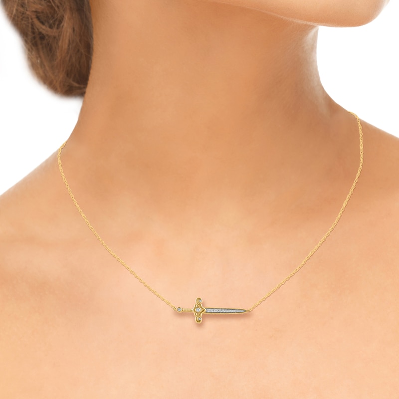 Main Image 2 of 1/6 CT. T.W. Diamond Sword Necklace in 10K Gold