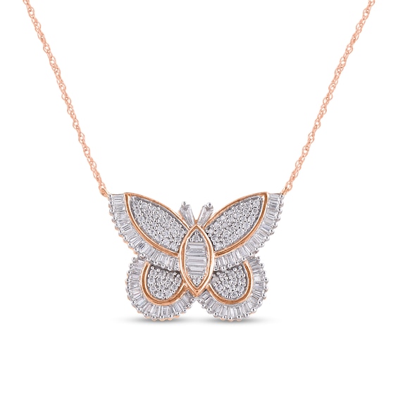 1 CT. T.w. Composite Diamond Butterfly Necklace in 10K Rose Gold