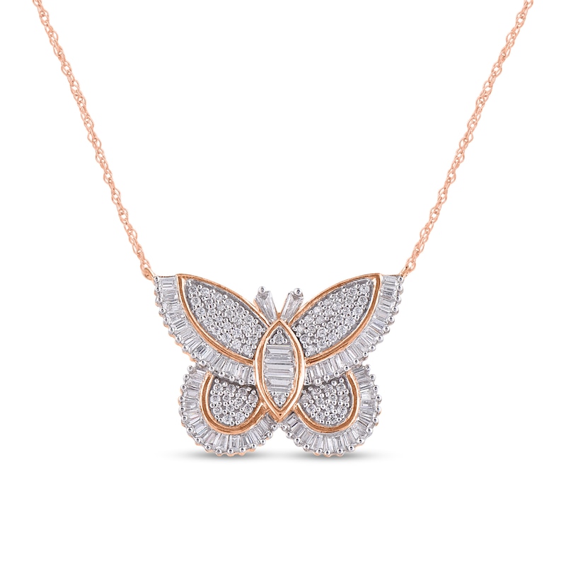 1 CT. T.W. Composite Diamond Butterfly Necklace in 10K Rose Gold