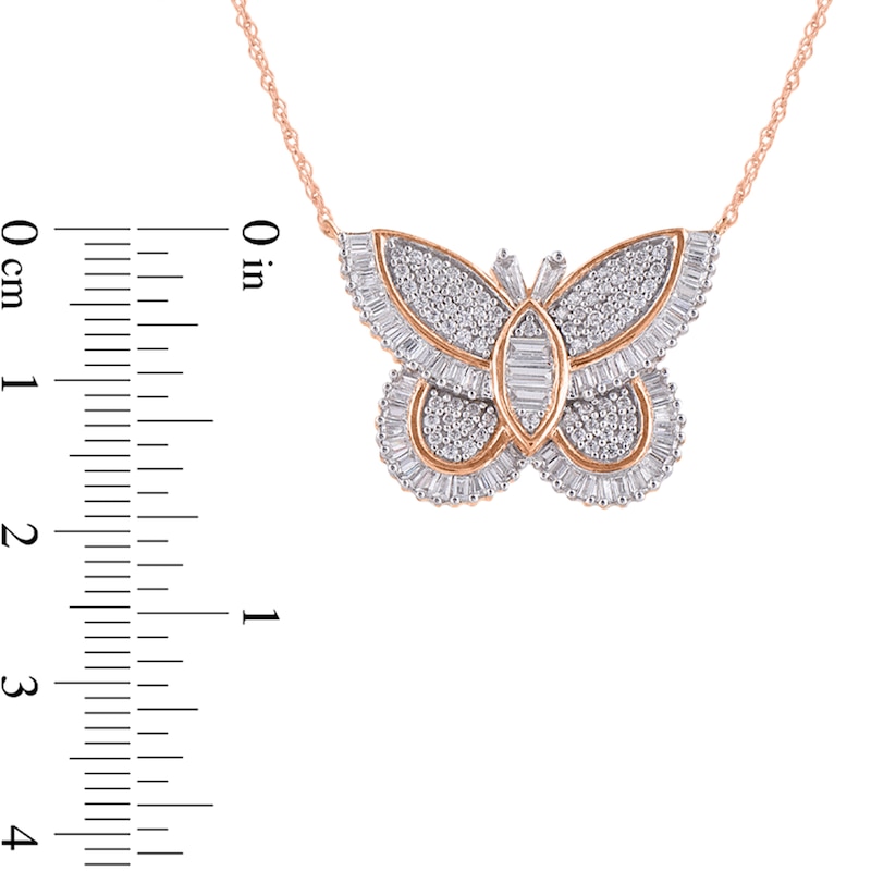 1 CT. T.W. Composite Diamond Butterfly Necklace in 10K Rose Gold