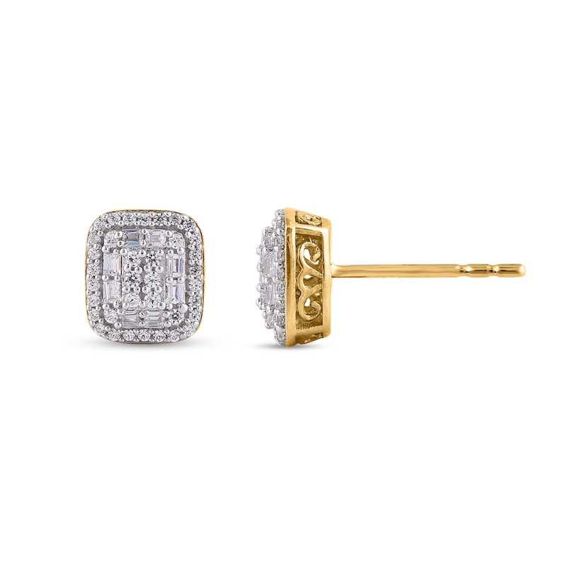 1/3 CT. T.W. Composite Diamond Rectangular Frame Stud Earrings in 10K Gold
