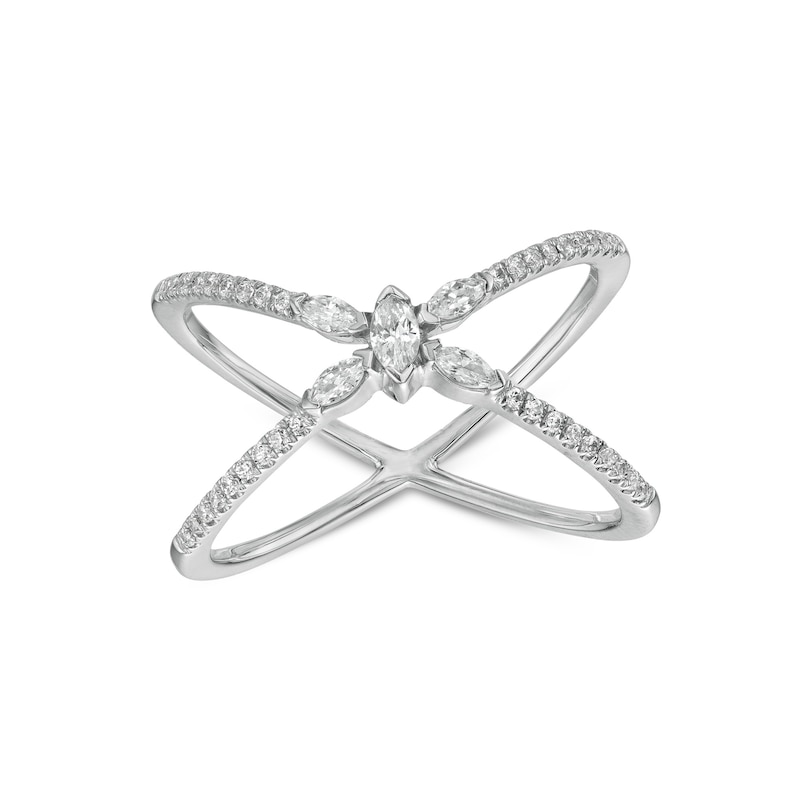 Main Image 1 of 1/3 CT. T.W. Marquise and Round Diamond "X" Ring in 10K White Gold - Size 7