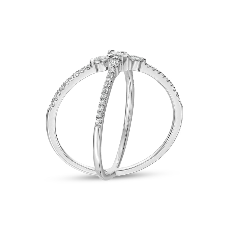 Main Image 3 of 1/3 CT. T.W. Marquise and Round Diamond "X" Ring in 10K White Gold - Size 7