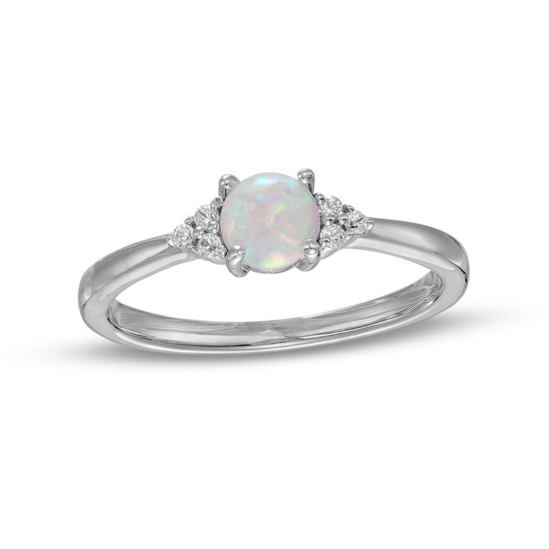 Main Image 1 of Lab-Created Opal and 1/20 CT. T.W. Diamond Tri-Sides Ring in Sterling Silver