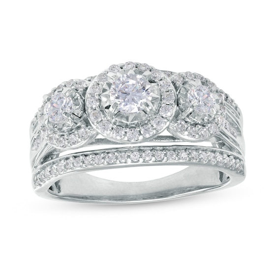 1 CT. T.w. Diamond Past Present FutureÂ® Frame Triple Row Split Shank Vintage-Style Engagement Ring in 10K White Gold