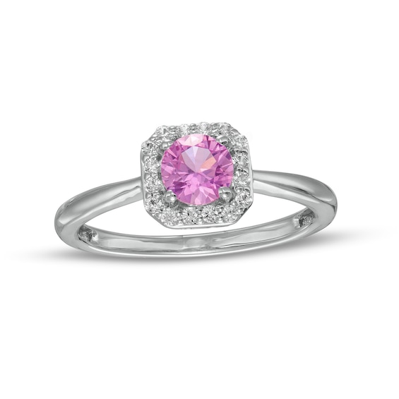 5.0mm Pink and White Lab-Created Sapphire Octagon Frame Ring in Sterling Silver