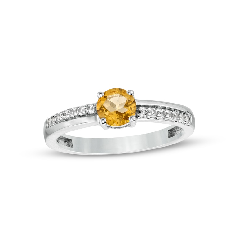 Main Image 1 of 5.0mm Citrine and White Lab-Created Sapphire Mirrored Shank Ring in Sterling Silver