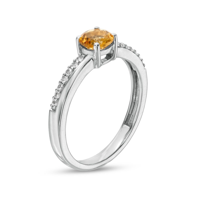 Main Image 3 of 5.0mm Citrine and White Lab-Created Sapphire Mirrored Shank Ring in Sterling Silver