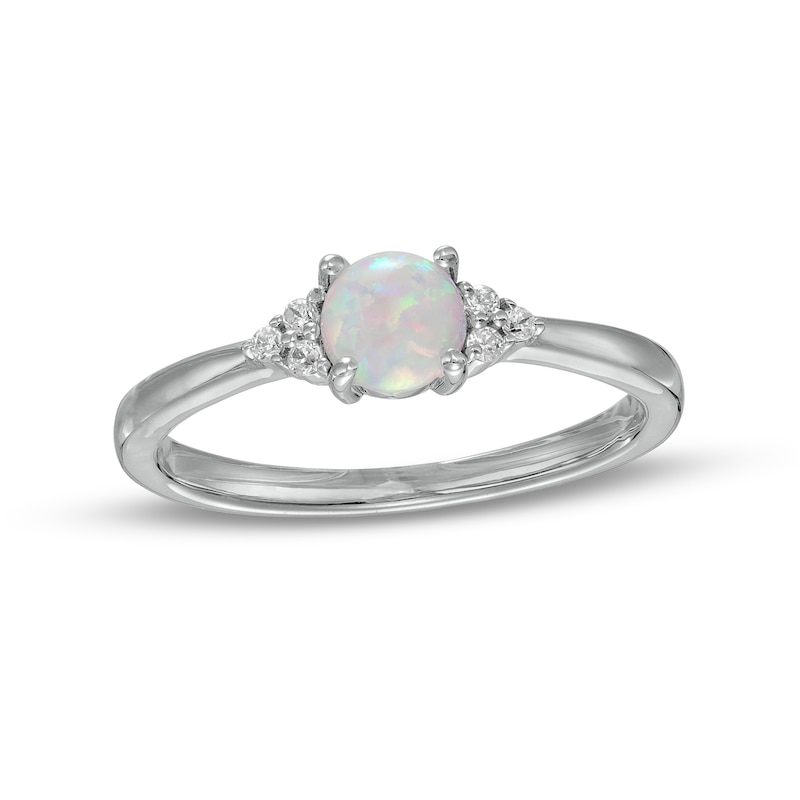 Lab-Created Opal and 1/20 CT. T.W. Diamond Tri-Sides Ring in Sterling Silver