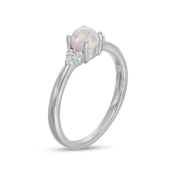 Lab-Created Opal and 1/20 CT. T.w. Diamond Tri-Sides Ring in Sterling Silver