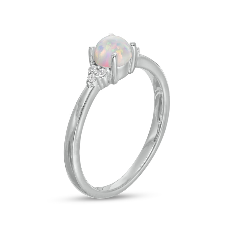 Lab-Created Opal and 1/20 CT. T.W. Diamond Tri-Sides Ring in Sterling Silver