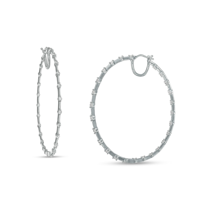 1 CT. T.W. Diamond Station Inside-Out Hoop Earrings in 10K White Gold