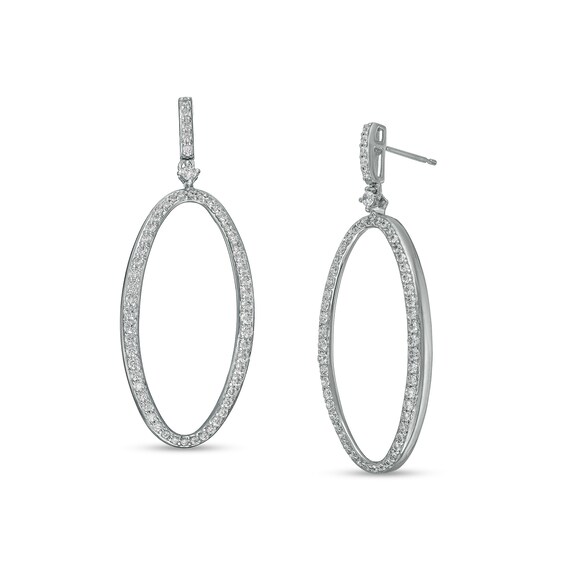 1-1/3 CT. T.w. Diamond Oval Outline Drop Earrings in 10K White Gold