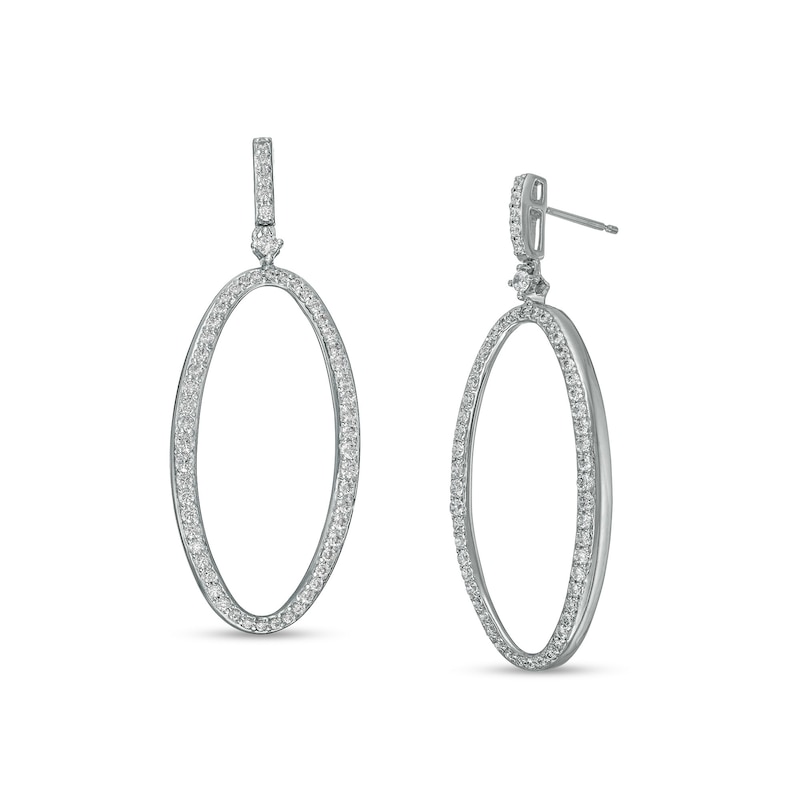 Main Image 1 of 1-1/3 CT. T.W. Diamond Oval Outline Drop Earrings in 10K White Gold