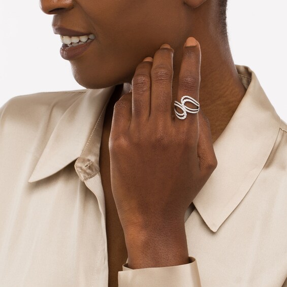 3/4 CT. T.w. Diamond Double Loop Bypass Ring in 10K White Gold