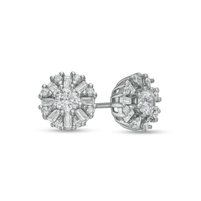 Main Image 1 of 3/4 CT. T.W. Diamond Snowflake Stud Earrings in 10K White Gold
