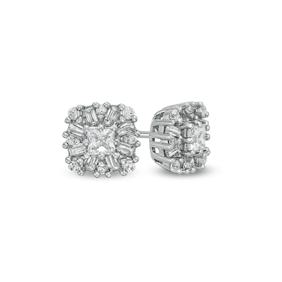 3/4 CT. T.w. Cushion-Shaped Diamond Frame Stud Earrings in 10K White Gold