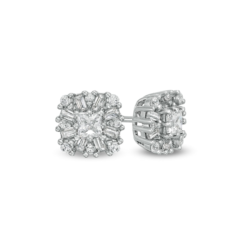 Main Image 1 of 3/4 CT. T.W. Cushion-Shaped Diamond Frame Stud Earrings in 10K White Gold