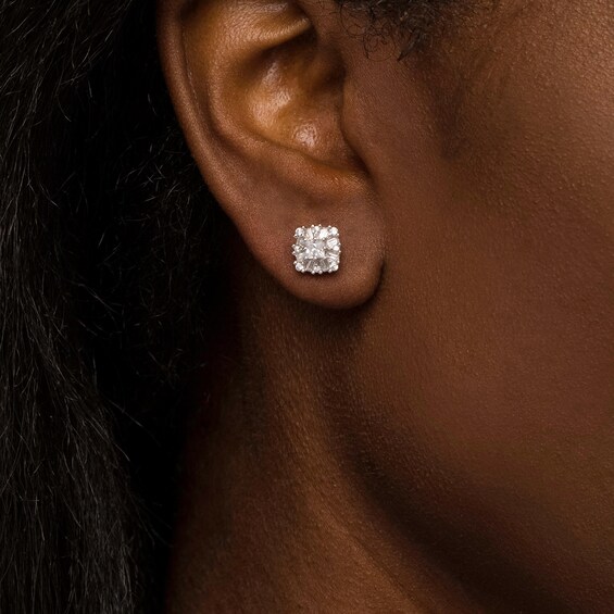 3/4 CT. T.w. Cushion-Shaped Diamond Frame Stud Earrings in 10K White Gold